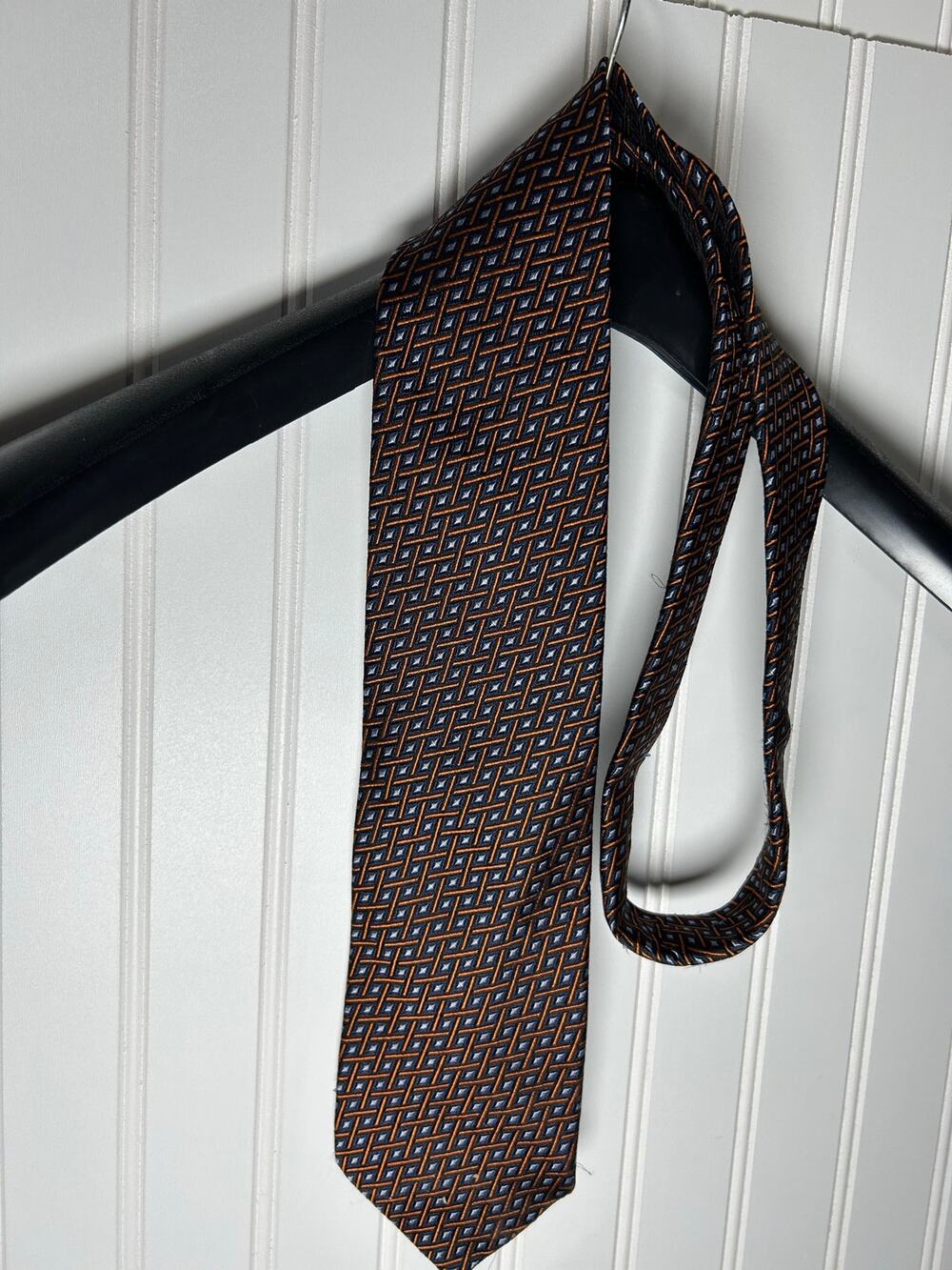 VINTAGE Brooks Brothers Necktie Mens 100% Silk Tie Black Geometric 59×3.75 USA